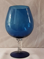 Retro Blue Brandy Glass /Vase with Clear Glass twisted stem blue base