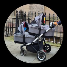 Pushchair -  Thule Sleek Tandem Pram, incl. 2 bassinets + 2 child seats
