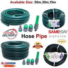GARDEN HOSE PIPE REEL REINFORCED OUTDOOR HOSEPIPE GREEN 30M 15M 50M