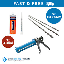 Crack Stitch Wall Repair Kit: 3x 410ml Resin, 5x Helical Bar 6mm x 1mtr & Gun