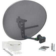 80cm Zone 2 Satellite Dish, Quad LNB + 5m White Single RG6 Kit For Sky Freesat