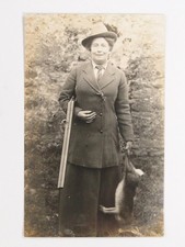 Woman Hunter Hunting With Shotgun & Rabbit c1910s VTG Real Photo Postcard