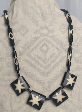 NYOTA CHOKER NECKLACE MAASSAI STARBURST COW BONE SQUARE OBLONG BEADS BROWN WHITE