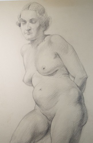 Pencil drawing seated - drawing, 'seated