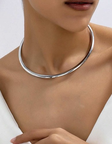 Silver round choker necklace - round,