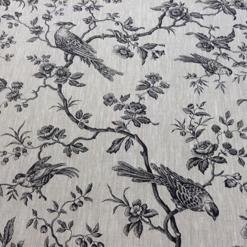 French fabric linen bird - french.,