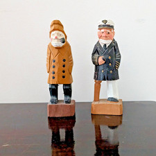Vintage Hand Carved Wooden Sea Captain and Nautical Figure in Souwester. VGC