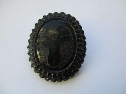 Whitby jet brooch cross on - whitby,
