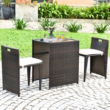 3 PCS Cushioned Wicker Patio