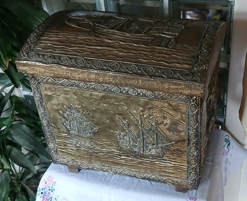 Vintage antique embossed brass - embossed,