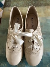 Sarah Jayne Girl's JAZZ Flat Ribbon Lace Up Oxford Shoes Beige 6 M US Big Kid .