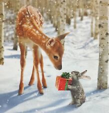 Snowy Forest Friends ~ Rabbit & Deer ~ Gift~ Avanti Christmas Card ~ SINGLE CARD