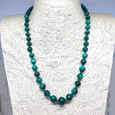 Vintage MALACHITE Necklace Green C 1960s ~ 1980s Barrel Clasp Glass Spacer Beads