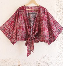 Silk Boho Gray Wrap Blouse /