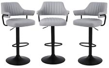 3 X PLUSH GREY BAR STOOLS, GAS LIFT, BREAKFAST KITCHEN BAR PADDED ARMS & BACK