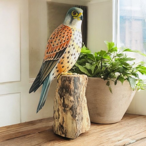 Hand carved wooden kestrel - hand,