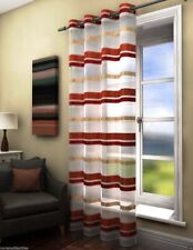Orange / Terracotta Fife Modern Striped Sheer Voile Curtain Panels Eyelet Ring