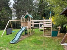 Wickey Stormflyer Climbing Frame Wood Swing Set Blue Slide & Roof Outdoor Garden