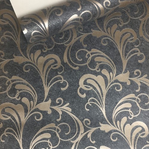Damask gold charcoal black - gold,