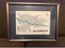 FRAMED GLASGOW SCOTLAND PICTURE ART PRINT  - silver pewter frame