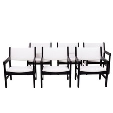 Hans J. Wegner Mid Century Black and White Armchair for GETAMA, Set of Six