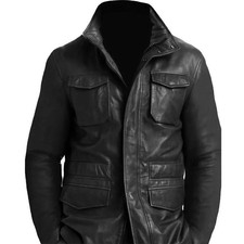 Mens M65 Real Lambskin Black Leather Jacket Field Military Leather Coat UK