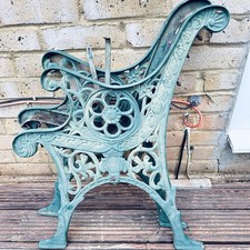 RECLAIMED VINTAGE CAST IRON  Green GARDEN BENCH ENDS  H70cm X 56cm