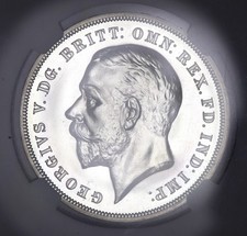 RARE & HIGHLY DESIRED GEORGE V 1935 PROOF RAISED EDGE SILVER CROWN - NGC PF63