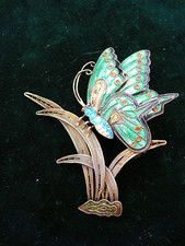 Chinese Silver Gilt & Cloisonne Enamel Filigree Butterfly Brooch