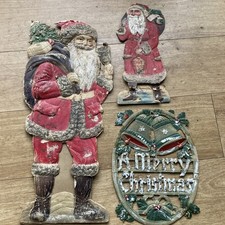 Antique Vintage 40’s German Embossed Die Cut Christmas Decorations Santa Claus