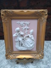 Alt Meissen Art porcelain 3D portrait Pink background plaques