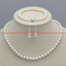 New 7-8mm Real Natural Freshwater Pearl Necklace Bracelet Earrings Jewelry Set