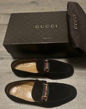 Gucci Mens Brown Suede Horsebit Loafers, Classic Green & Red Strap. Size 7UK.