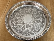 Vintage quality Round Engraved gallery Tray on Feet C1970s Stunning Condition