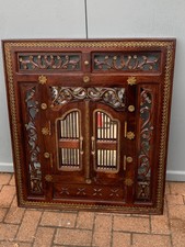 Large, Vintage Balinese Beautifully Carved Wood & Brass Shutter Mirror