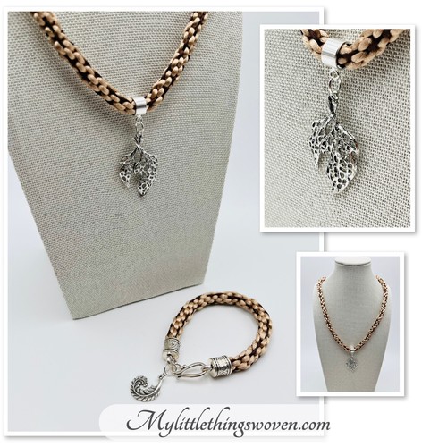 Leaf pendant necklace - necklace, beige