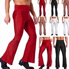 UK Men Ballroom Dance Pants Fringe Vintage Flared Pants Latin Dance Disco Pants