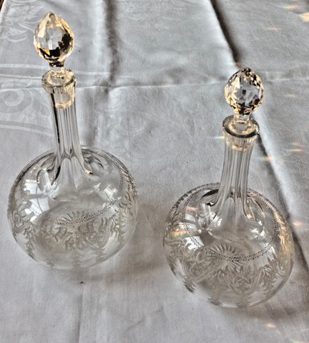 Pair antique victorian etched - pair,