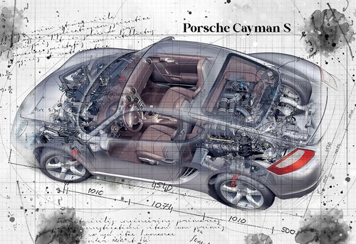 Line tech drawing porsche - tech,
