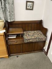 Shabby Chic Vintage dark oak carved Chippy telephone table Tapestry Seat