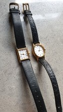 LADIES WRISTWATCHES SEIKO ROTARY GOLD PLATED BLACK LEATHER STRAP VINTAGE WATCHES