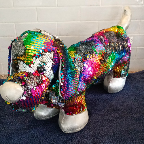 Rainbow sequin dachshund - sequin, dog