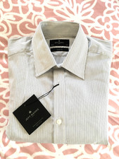 Jeff banks slim fit men's shirt size 16 collar white with black/grey stripes