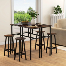 HOMCOM 6-Piece Bar Table Set 2 High Tables 4 Stools Rustic Brown Space Saving