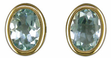 9CT GOLD  EARRINGS BLUE TOPAZ CZ LADIES STUD 9 CARAT YELLOW GOLD BOXED NEW