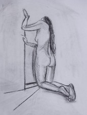 Beautiful Woman Nude Art, Life drawing in Charcoal,  ORIGINAL 30x35cm signed