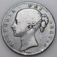 1844 VICTORIA YOUNG HEAD SILVER CROWN, STAR STOPS, BRITISH COIN, FINE
