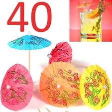 40 x Cocktail Umbrellas Tropical Picks Hawaiian Party Drinks Food Decoration Set