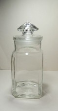 Vintage large glass sweet / storage jar 12" ground glass octagon pointed lid