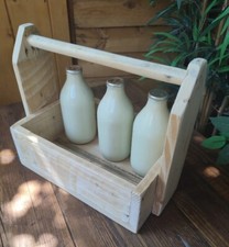 Wooden Milk 6 Bottle Crate - Milk Bottle Storage - Crate Storage Carry Box/Ruck
